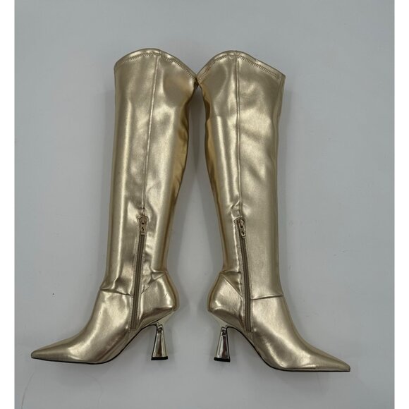 Franco Sarto Alta Gold Knee-High Pointed-Toe Boots  Heels Size 6.5 - Picture 3 of 10